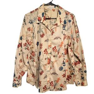 Coldwater Creek Wildflower Button Up Long Sleeve Cotton Blouse, Plus Size 18
